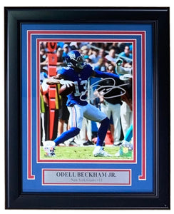 Odell Beckham Jr. Signed Framed 8x10 New York Giants Pass Photo JSA ITP - Sports Integrity