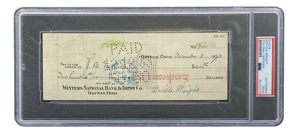 Orville Wright Signed Slabbed Bank Check PSA/DNA 85200376 - Sports Integrity