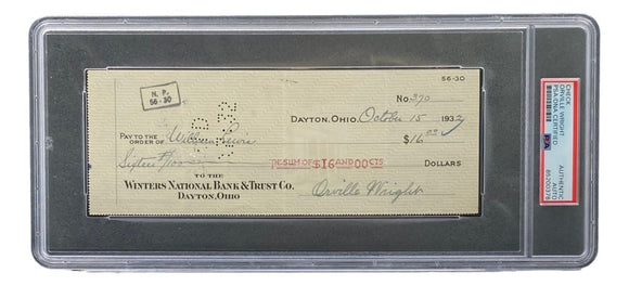 Orville Wright Signed Slabbed Bank Check PSA/DNA 85200378 - Sports Integrity