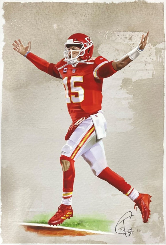 Patrick Mahomes 13x19 Kansas City Chiefs Lithograph Signed by Tony Santiago - Sports Integrity