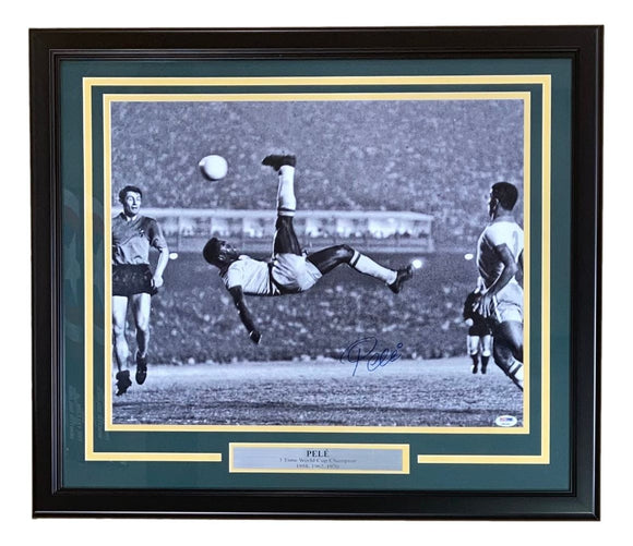 Pele Signed Framed 16x20 Brazil Bicycle Kick Photo PSA/DNA - Sports Integrity