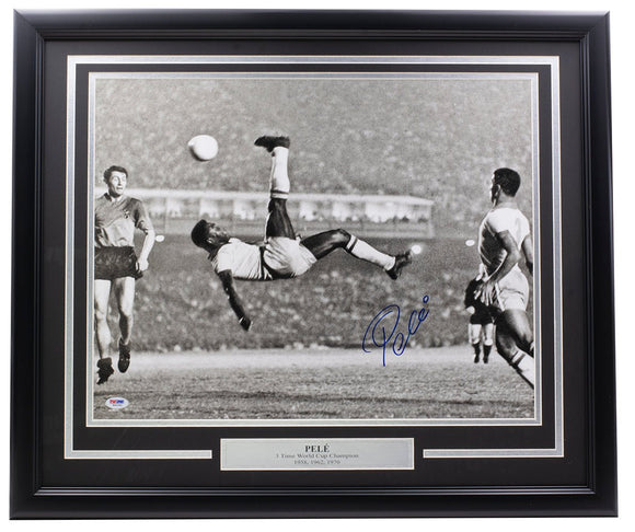 Pele Signed Framed 16x20 Bicycle Kick Photo PSA/DNA Hologram - Sports Integrity