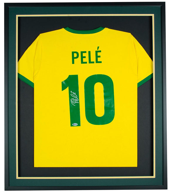 Pele Signed Framed Yellow Brazil Soccer Jersey BAS - Sports Integrity