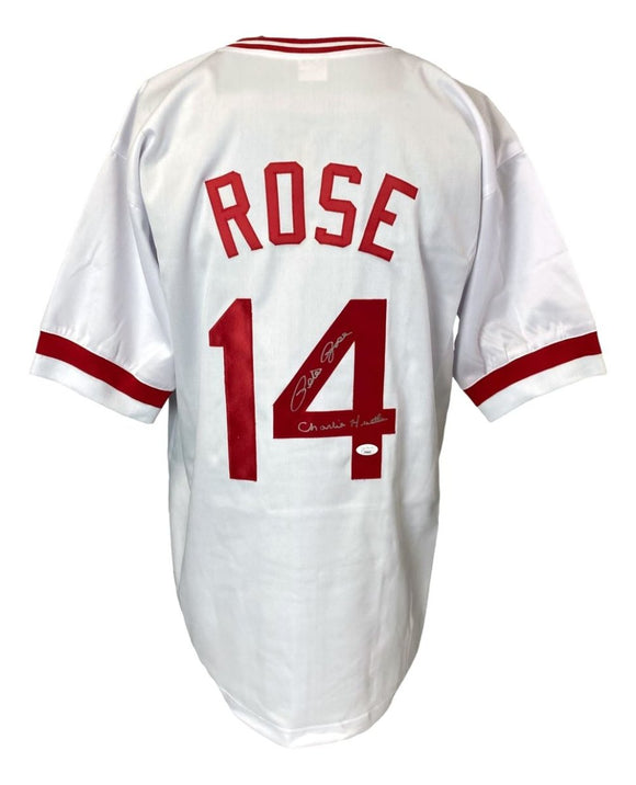 Pete Rose Cincinnati Signed White Baseball Jersey Charlie Hustle JSA Hologram - Sports Integrity