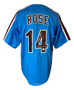 Pete Rose Philadelphia Signed Blue Baseball Jersey Charlie Hustle JSA Hologram - Sports Integrity