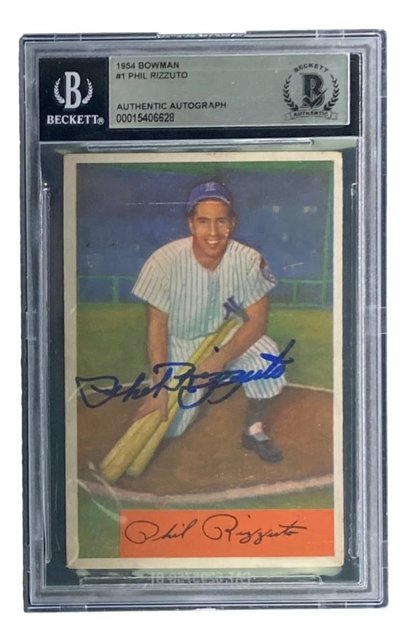 Phil Rizzuto Signed 1954 Bowman #1 New York Yankees Card BAS - Sports Integrity