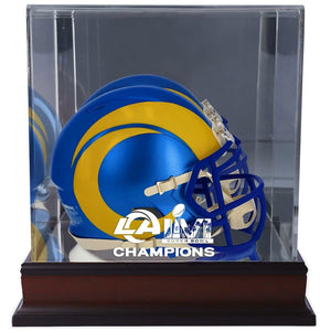 Los Angeles Rams Mahogany SB LVI Champs Helmet Display Case - Sports Integrity