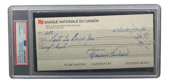 Maurice Richard Signed Montreal Canadiens Bank Check #639 PSA/DNA - Sports Integrity