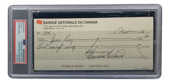 Maurice Richard Signed Montreal Canadiens Bank Check #778 PSA/DNA - Sports Integrity