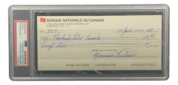 Maurice Richard Signed Montreal Canadiens Bank Check #94A PSA/DNA - Sports Integrity