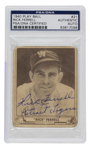 Rick Ferrell Signed 1940 Play Ball Baseball Card #21 Detroit Tigers Insc PSA/DNA - Sports Integrity