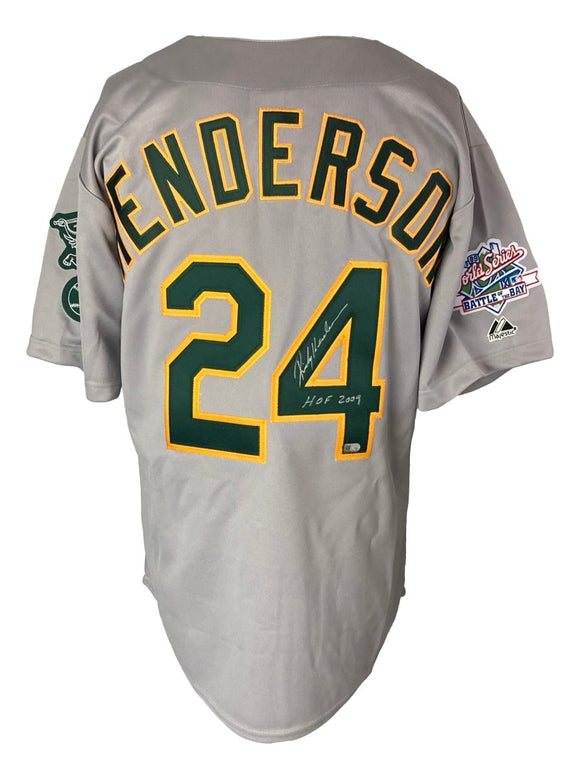 Rickey Henderson Signed A's Gray Majestic 1989 WS L Jersey HOF 2009 MLB Hologram - Sports Integrity