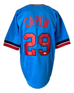 Rod Carew Minnesota Signed Light Blue Baseball Jersey JSA - Sports Integrity