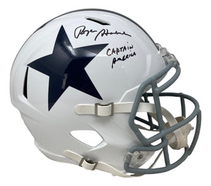 Roger Staubach Signed Cowboys FS 60 - 63 Replica Speed Helmet Captain America BAS - Sports Integrity