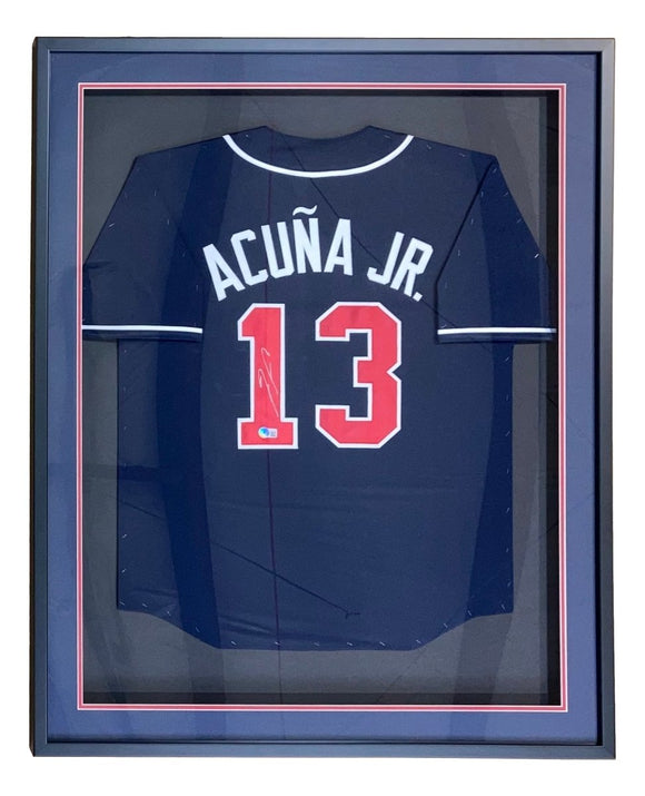 Ronald Acuna Jr Atlanta Signed Framed Navy Blue Baseball Jersey BAS ITP - Sports Integrity