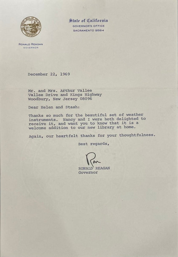 President Ronald Reagan Signed Letter BAS AC22608 - Sports Integrity