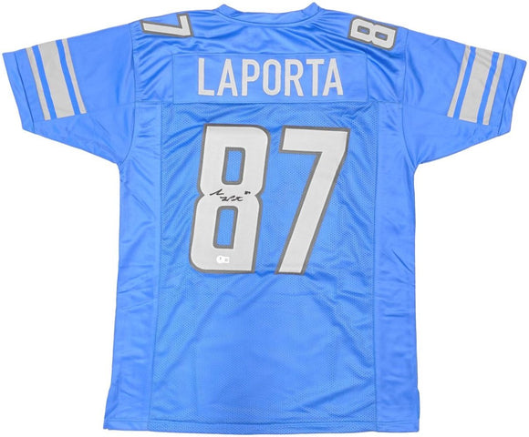 Sam LaPorta Detroit Signed Blue Football Jersey BAS ITP - Sports Integrity