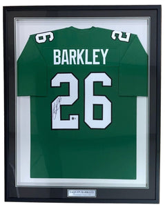 Saquon Barkley Philadelphia Signed Framed Kelly Green Football Jersey BAS ITP - Sports Integrity