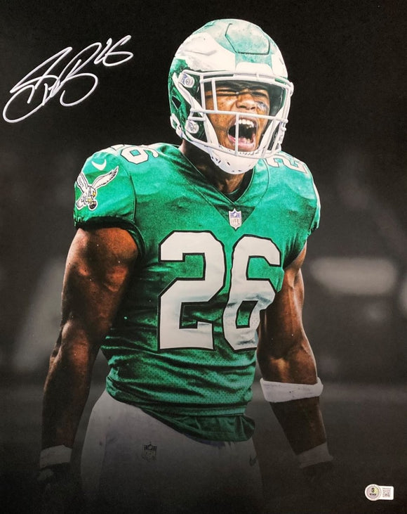 Saquon Barkley Signed 16x20 Philadelphia Eagles Kelly Green Jersey Photo BAS ITP - Sports Integrity