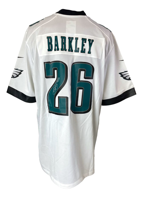 Saquon Barkley Signed Philadelphia Eagles Nike White Game Replica Jersey BAS ITP