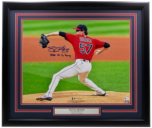 Shane Bieber Signed Framed 16x20 Cleveland Indians Photo 2020 AL CY Young BAS - Sports Integrity