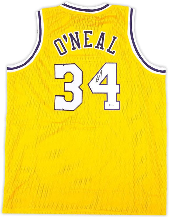 Shaquille O'Neal Los Angeles Signed Gold Basketball Jersey BAS - Sports Integrity