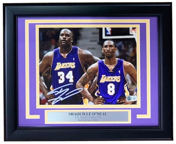 Shaquille O'Neal Signed Framed 8x10 Los Angeles Lakers Photo w/ Kobe Bryant BAS - Sports Integrity