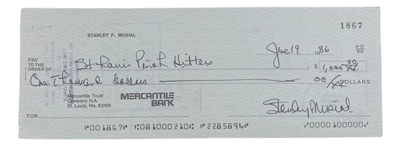 Stan Musial St. Louis Cardinals Signed Bank Check #1867 BAS - Sports Integrity