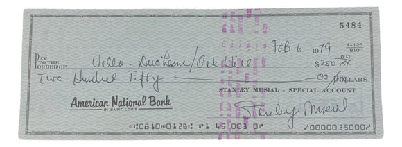 Stan Musial St. Louis Cardinals Signed Bank Check #5484 BAS - Sports Integrity