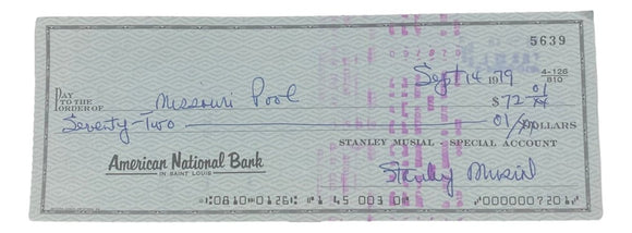 Stan Musial St. Louis Cardinals Signed Bank Check #5639 BAS - Sports Integrity