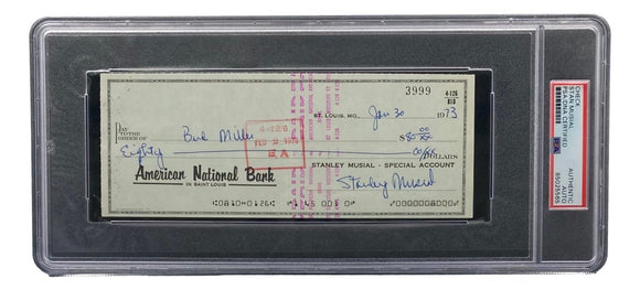 Stan Musial St. Louis Cardinals Signed Bank Check PSA/DNA 85025565 - Sports Integrity