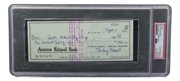 Stan Musial St. Louis Cardinals Signed Bank Check PSA/DNA 85025566 - Sports Integrity