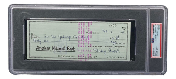 Stan Musial St. Louis Cardinals Signed Bank Check PSA/DNA 85025578 - Sports Integrity