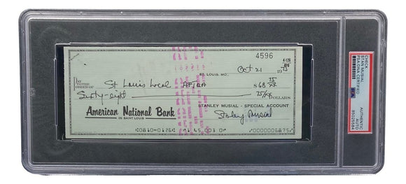 Stan Musial St. Louis Cardinals Signed Bank Check PSA/DNA 85025584 - Sports Integrity