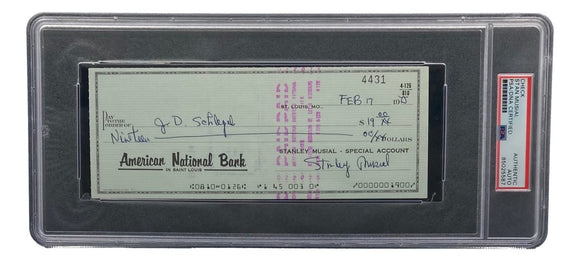 Stan Musial St. Louis Cardinals Signed Bank Check PSA/DNA 85025587 - Sports Integrity