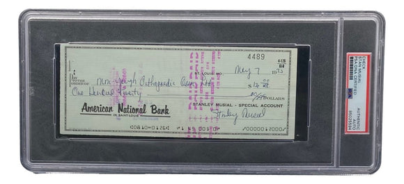 Stan Musial St. Louis Cardinals Signed Bank Check PSA/DNA 85025594 - Sports Integrity