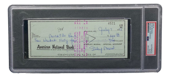 Stan Musial St. Louis Cardinals Signed Bank Check PSA/DNA 85025598 - Sports Integrity