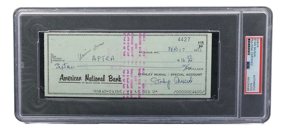 Stan Musial St. Louis Cardinals Signed Bank Check PSA/DNA 85025599 - Sports Integrity