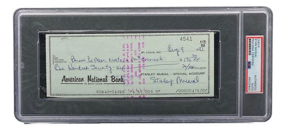 Stan Musial St. Louis Cardinals Signed Bank Check PSA/DNA 85025602 - Sports Integrity