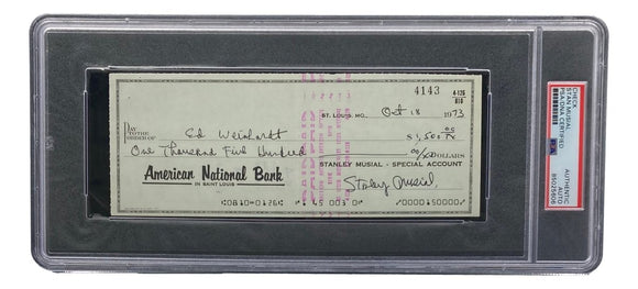 Stan Musial St. Louis Cardinals Signed Bank Check PSA/DNA 85025606 - Sports Integrity