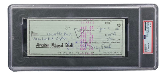 Stan Musial St. Louis Cardinals Signed Bank Check PSA/DNA 85025611 - Sports Integrity