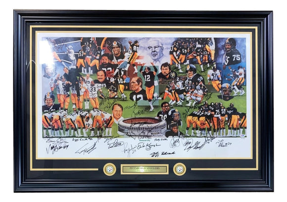 Pittsburgh Steelers Legends (52) Signature 20x39 Dynasty Lithograph PSA LOA - Sports Integrity