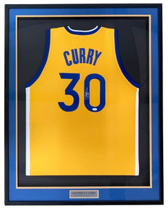 Stephen Curry Golden State Signed Framed Yellow Basketball Jersey JSA - Sports Integrity