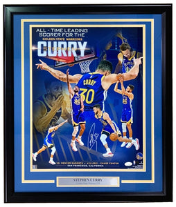 Stephen Curry Signed Framed 16x20 Warriors Scoring Leader Photo JSA Hologram - Sports Integrity