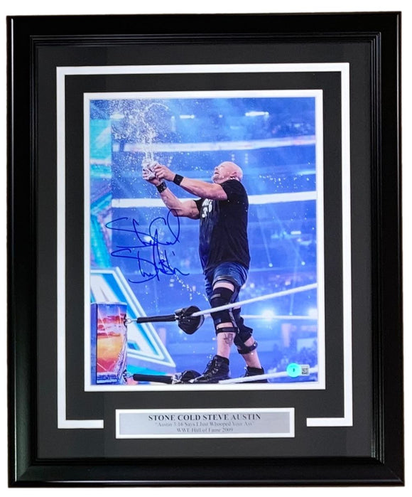 Stone Cold Steve Austin Signed Framed 11x14 WWE Wrestlemania 38 Photo BAS - Sports Integrity