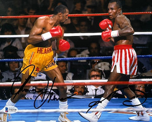 Sugar Ray Leonard Thomas Hearns Signed 8x10 Boxing Stance Photo BAS - Sports Integrity