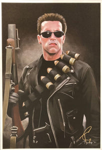 Arnold Schwarzenegger 13x19 The Terminator Lithograph Signed by Tony Santiago - Sports Integrity