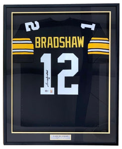 Terry Bradshaw Pittsburgh Signed Framed Black Football Jersey BAS - Sports Integrity