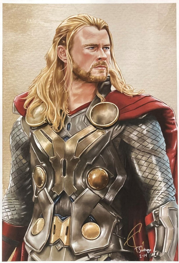 Chris Hemsworth 13x19 Thor Lithograph Signed by Tony Santiago - Sports Integrity