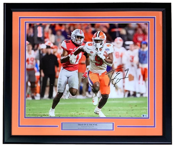 Travis Etienne Signed Framed 16x20 Clemson Tigers Run Photo BAS - Sports Integrity